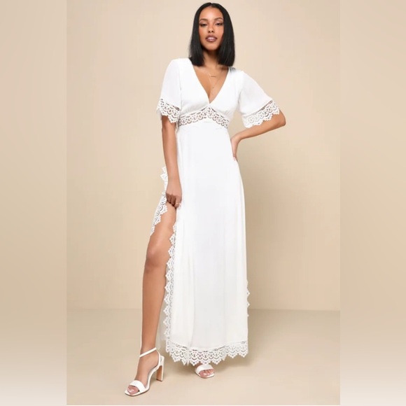 Lulus Sweeten the Occasion White Lace Short Sleeve Maxi Dress, Size XL - Picture 1 of 15